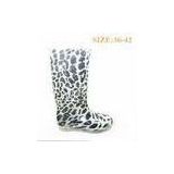 Waterproof Leopard Print Rain Boots Knee , White Size 7 EVA Insole