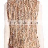 YRFUR YR014 Natural Brown Basic Model Apparel Top Quality Real Rabbit Knitted Fur Vest thumbnail-2