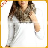 Latest design womens rabbit knitted loop real fur collars