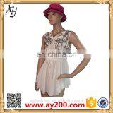 2016 Short Sleeve Design Floral Printed Style Chiffon Long Shirt White Colors Shirts for Womem thumbnail-3