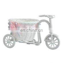 Colorful Silk Rattan Bike Vase With Mini Rose And Daisy Flowers