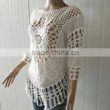 2016 Ladies Tops Hot Embroidery Lace Fabric Three Quarter Sleeve Coat Cotton Lace Hollow Out Vest thumbnail-2