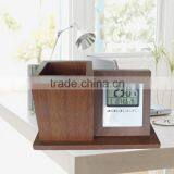 High-grade Office Desktop Wooden Brush Pot Clock thumbnail-6
