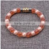 Hot Sale Nylon Mesh Pipe PU Bracelet With Stones And Pearl Beads