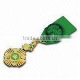 Golden Badge/lapel Pin/medal With Green Ribbon thumbnail-1