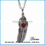 Newest Design High Quality Titanium Steel Antique Silver Feather Pendant for Men Necklace thumbnail-4