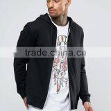 Custom With Drawstring Hood Side Slant Pockets Black Men's 100% Organic Cotton Casual Breathable Zip Open Hoodies thumbnail-1