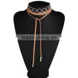 Simple Brand Dimond Choker Necklace With Long Leather Rope Accessories thumbnail-2