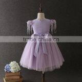 OEM Baby Girls Lovely Purple Embroidery Flower Tassel Party Dresses Net Frock Design Tulle Fluffy Baby First Communion Dress thumbnail-3