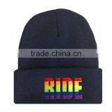 Navy Stitching Knitted Custom Acrylic Beanie With Logo Embroidery thumbnail-2