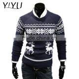 Men Christmas Pullover Custom O-neck Reindeer Jacquard Pattern Knitted Sweater thumbnail-1
