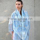 Metallic Lace Shawl, Long Fringe Scarf, Floral Scarf, Summer Shawl, Silver Shawl, Shawl With Roses thumbnail-2