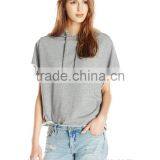 Womens Short Sleeve Loose Causal Heather Grey Spring Autumn Raw Hem Hoodies Sweatshirts LH58688 thumbnail-1