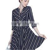 European Style Ladies Spring v Neck Half Sleeve Strip Dress thumbnail-1