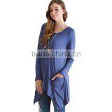 Newest Design Fashion Long Sleeve Pure Color Round Neck Loose Blouse for Wholesale 2017 thumbnail-2