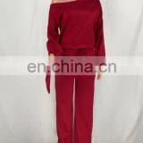 Wholesale Long Sleeves Tops And Loose Pants Work Clothing Two Piece Set For Women thumbnail-1