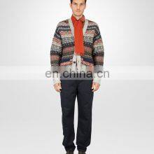 V Neck Multicolor Striped Cashmere Cardigan Sweater For Men thumbnail-4