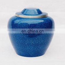 Sky Blue Coloured Beautiful Handmade Metal Urns thumbnail-1