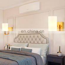 Home Hotel Indoor Bedroom Modern Glass Lampshade Iron Lamp Body Bedside Golden Wall Light thumbnail-3