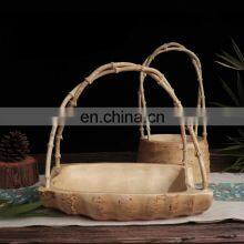 Simple Handicraft the Plate Nordic for Food Tray Dish Snacks Kitchen Dry Fruit Dessert Coffee Bamboo Root Craft Basket With Hand thumbnail-3