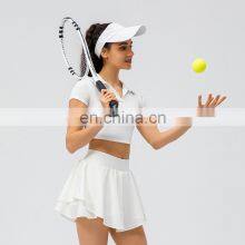 Ladies Short Sleeve Cropped Collar Top Activewear Slim Fit Outfits Women Pleated Golf Tennis Short thumbnail-3