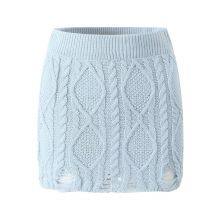 European and American Autumn/Winter New Round-neck Long-sleeve Solid Color Cable Knit Sweater With High-waist Pencil Skirt Set With Distressed Details