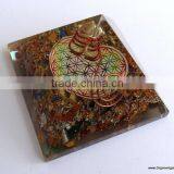 Big Orgone 7 Chakra Stone Pyramid With Flower Of Life Symbol And Crystal Point | Chakra Pyramid thumbnail-2
