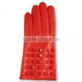 Cool Style European Size Red Color Ladies Leather Glove