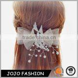 Factory Price High Quality White Lace Bowknot Pearl Bead Weeding Hair Pin Bridal Hair Accessories thumbnail-1