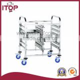 Stainless Steel double row Tray Trolley with 6 pans