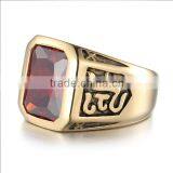 18k Gold Plated Gothic Smart Surgical Stainless Steel Gemstone Ring thumbnail-6