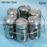 High Quality 6pcs/set Stainless Steel Glass Spice Jar Set thumbnail-1