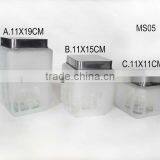 Three Sizes Square Frosted Mason Glass Jar With Metal Cover thumbnail-1