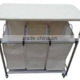 Hotel and Home Usage Triple Laundry Sorter With Ironing Board/3 Lift-off Fableable Landry Sorter thumbnail-5