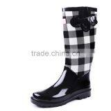 Black White Tartan Print Women Rubber Wellington thumbnail-1