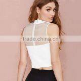 Latest Designs Women Summer Mesh Splicing Sleeveless Crop Top Woman Clothes 2017 thumbnail-2