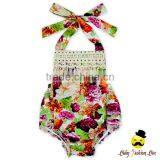 White And Blue Little Flower Printed Halter Fringe Model Design Infant Newborn Clothes Baby Girl Floral Ruffle Romper Vintage thumbnail-2