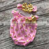 New Design Baby Girls Clothes Toddler Romper Pink Gold Polka Dot Romper With Headband thumbnail-1
