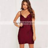 Women's Soft Sexy Silky Cowl Front Cami Style Spaghetti Straps Satin Dress thumbnail-2
