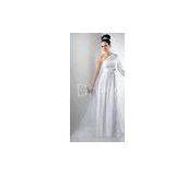 Elegant Column Chiffon One Shoulder Modest Wedding Dresses With Sleeves thumbnail-1