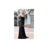 Sheath Sleeveless Satin Women Evening Dresses Tiered Ruffles Sheer Lace Sweep Train thumbnail-1