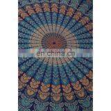 Blue Color 100% Cotton Peacock Mandala Queen Size Wall Hanging Indian Tapestry thumbnail-3