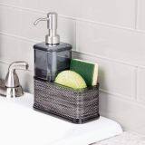 Decorative Plastic Kitchen Sink Countertop Liquid Hand Soap Dispenser Pump Bottle Caddy with Storage Compartment - Holds and Stores Sponges, Scrubbers and Brushes