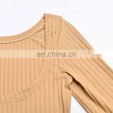 INS Hot Selling Ribbed Long Sleeve Deep Round Neck Bodysuits for Women thumbnail-6