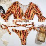 Short Sleeved Leopard Print Bikini Hot Sell Swimsuit Separated Beachwear