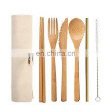 Wooden Teak Wood Flatware Cutlery Set Bamboo Wooden Flatware Straw Dinnerware Set With Cloth Bag Knives Fork Spoon Dishes Travel thumbnail-4
