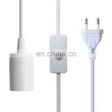 CE Approval Lighting Cord Set EU Plug With Lamp Holder and ON OFF Switch
