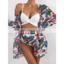 2022 New Sexy Three Pieces Bikini Set Cover Up Swimwear Women Swimsuit Print Long Sleeve Bathing Suit Beachwear Women Bikinis thumbnail-4