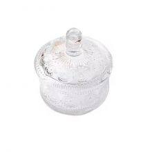 Hot Sale and Popular Embossed Sunflower Glass Candy Jar With Lid Glass Pot Vintage Glass