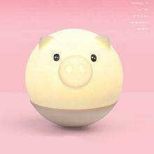 Dropshipping Night Light Silicone LED Lamp Colorful Cute Cartoon Pig Touch Sensor USB Charging Silicon For Kids Gift thumbnail-2